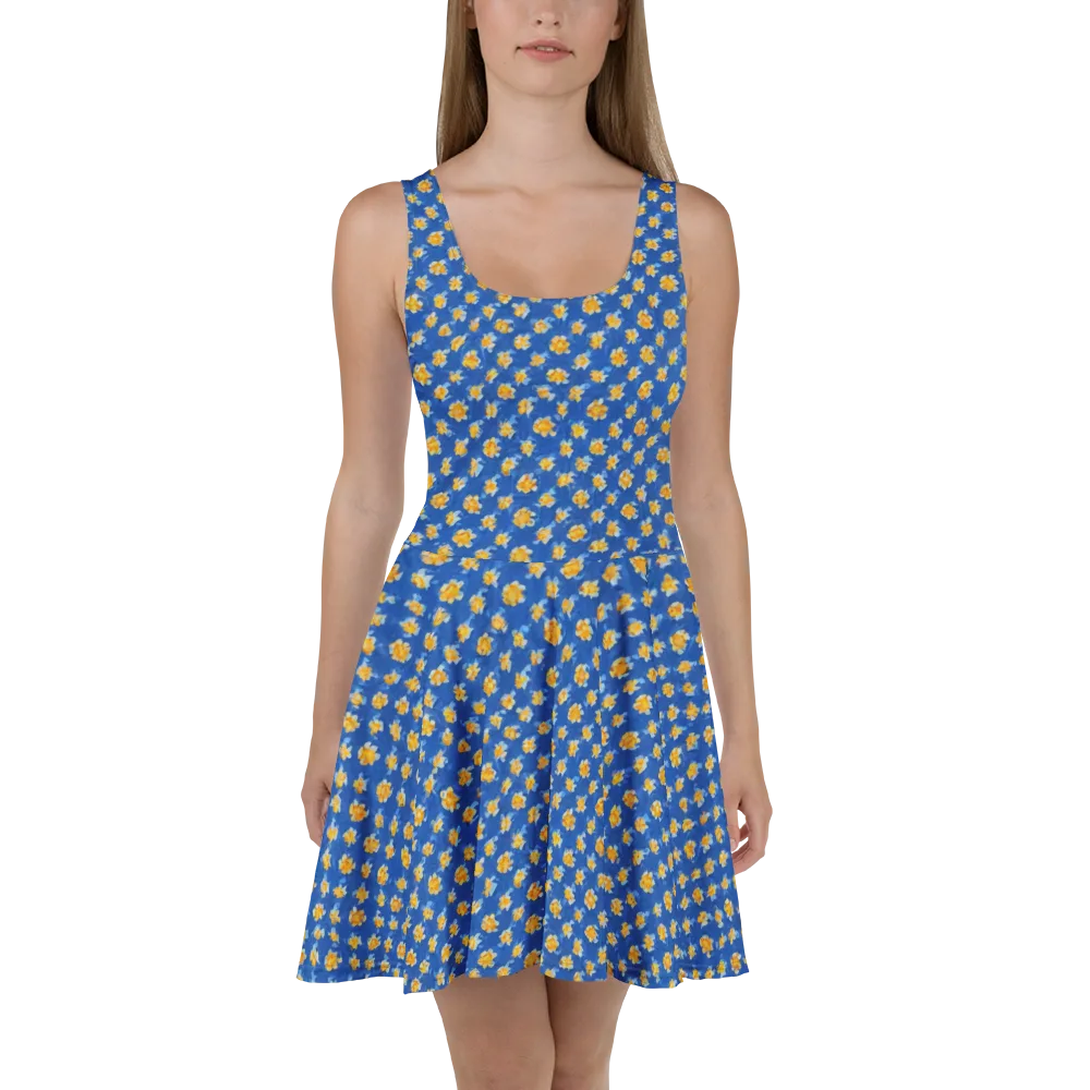 Cobalt Marigold on Skater Dress — Front