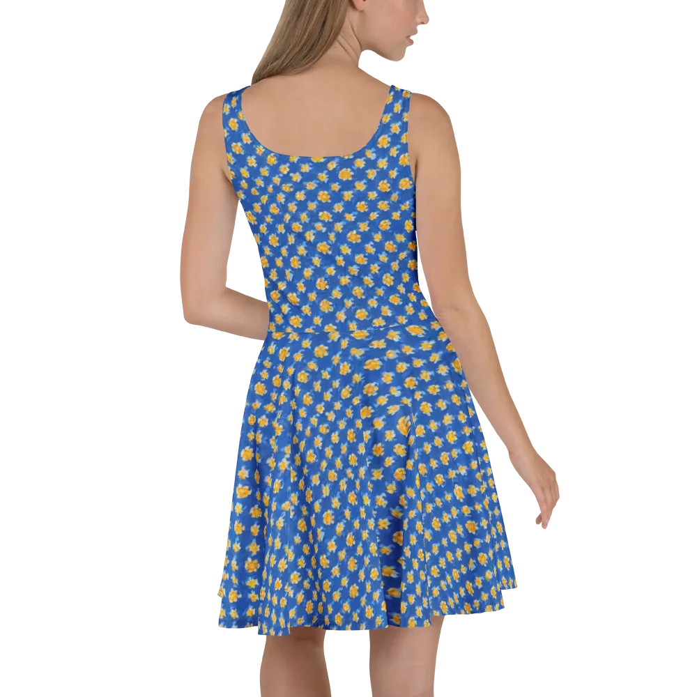 Cobalt Marigold on Skater Dress — Back