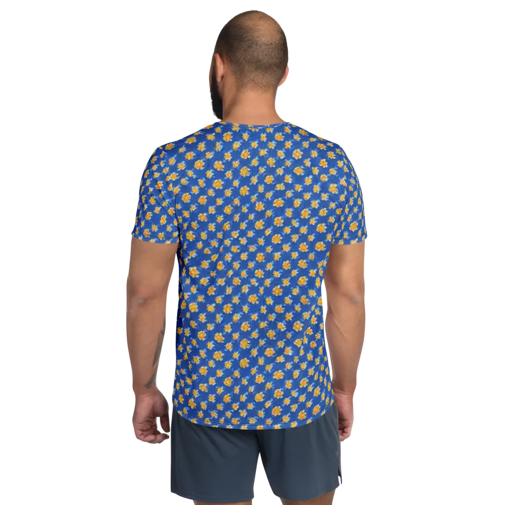 Cobalt Marigold on Men's Athletic T-Shirt — Back