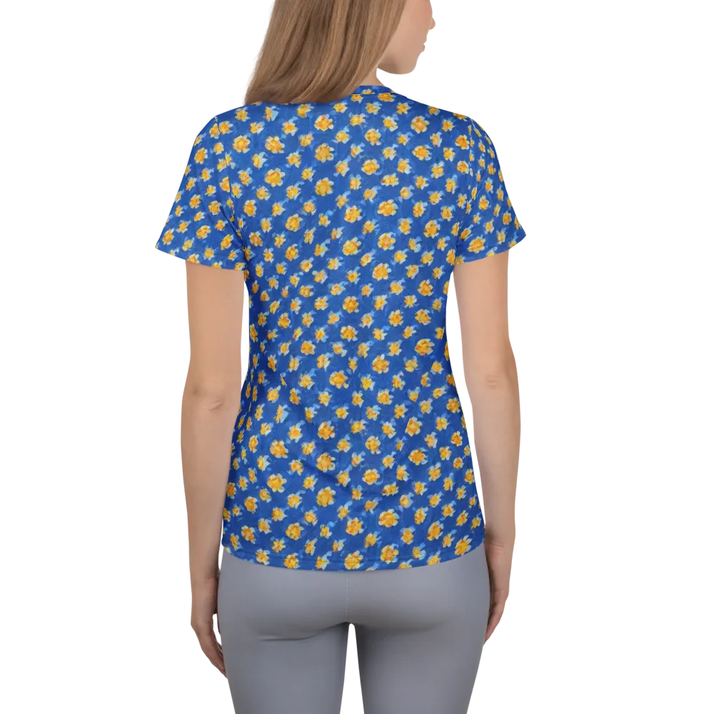 Cobalt Marigold on Women's Athletic T-Shirt — Back