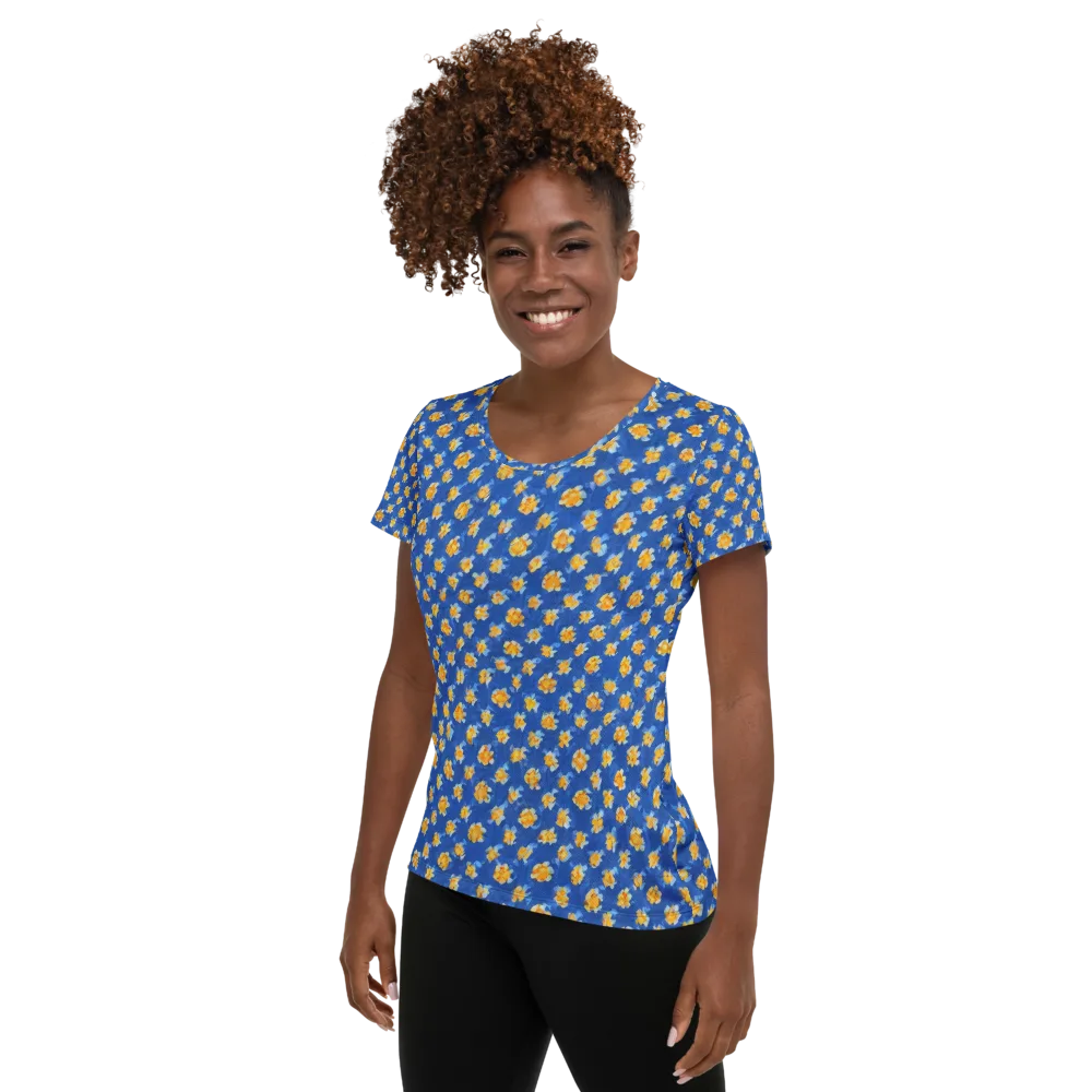 Cobalt Marigold on Women's Athletic T-Shirt — Left