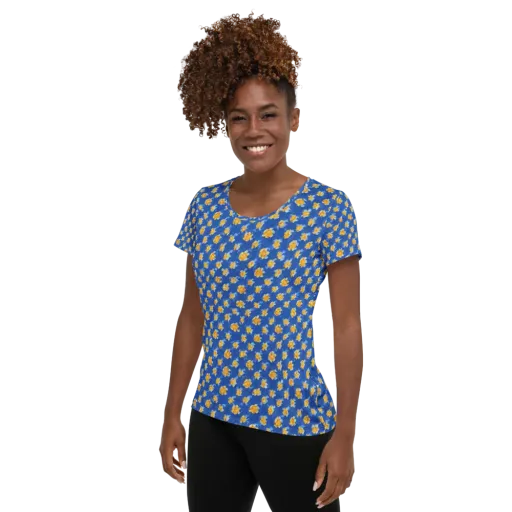 Cobalt Marigold on a Women's Athletic T-Shirt