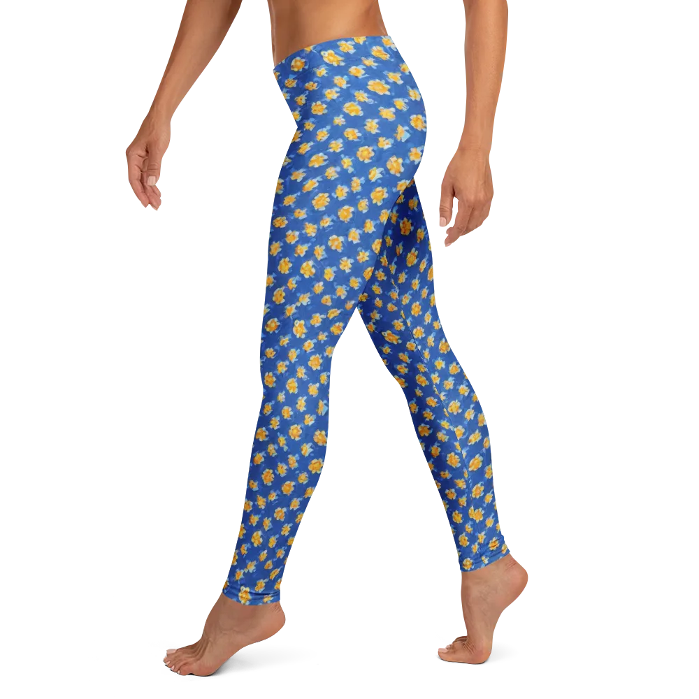 Cobalt Marigold on Leggings — Left