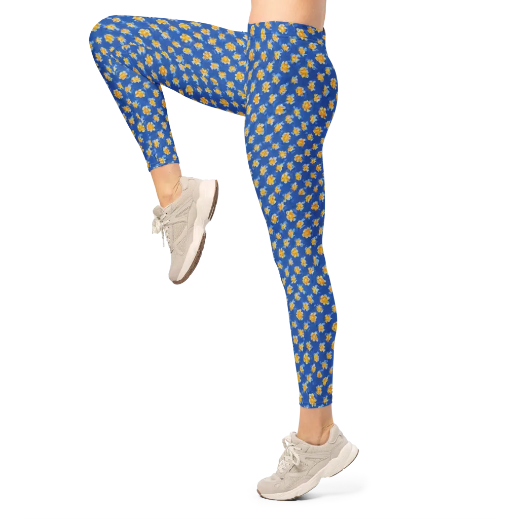 Cobalt Marigold on Leggings — Left