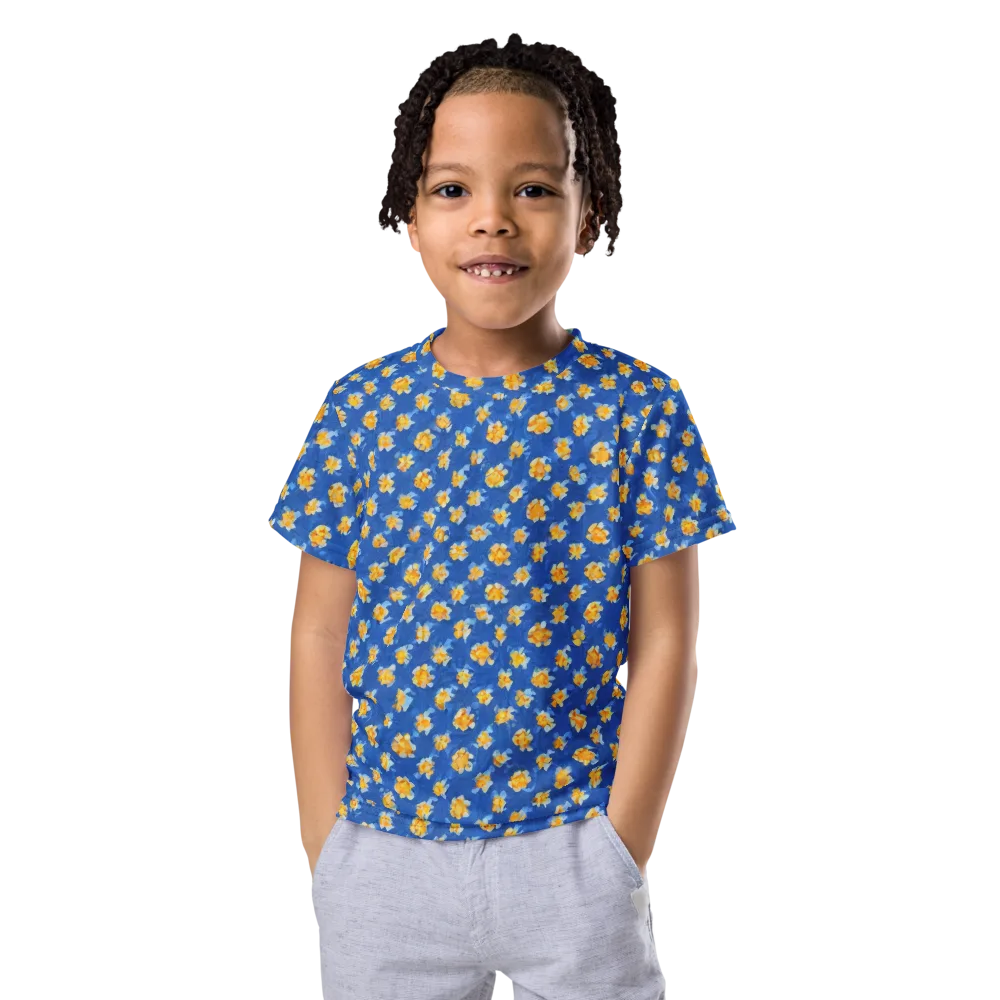 Cobalt Marigold on Kids Crew Neck T-Shirt — Front