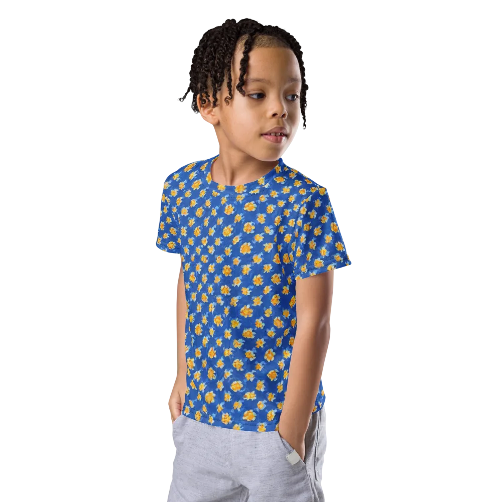 Cobalt Marigold on Kids Crew Neck T-Shirt — Left Front
