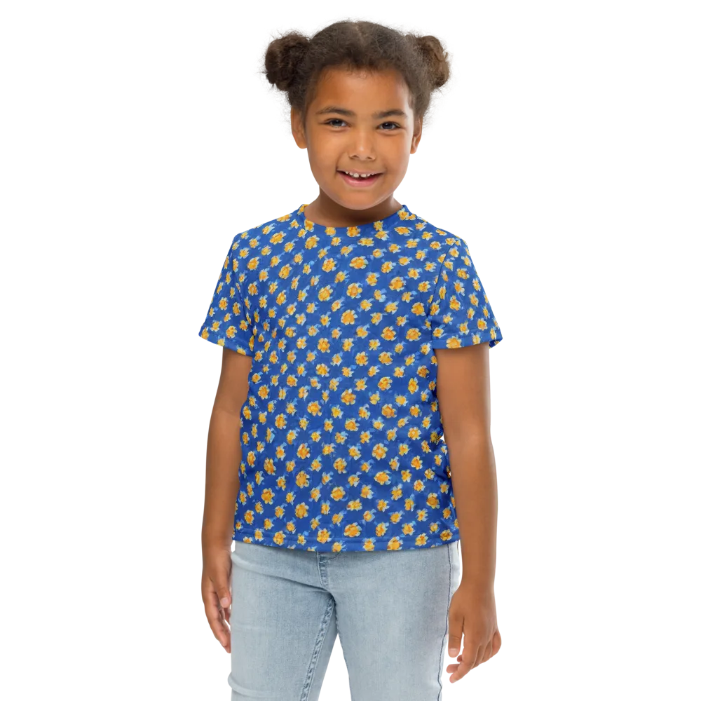 Cobalt Marigold on Kids Crew Neck T-Shirt — Front