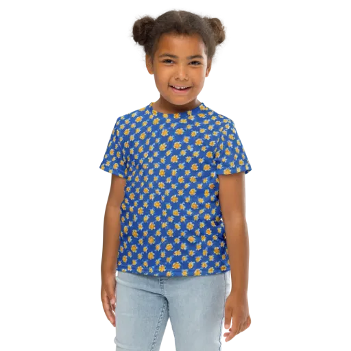 Cobalt Marigold on a Kids Crew Neck T-Shirt