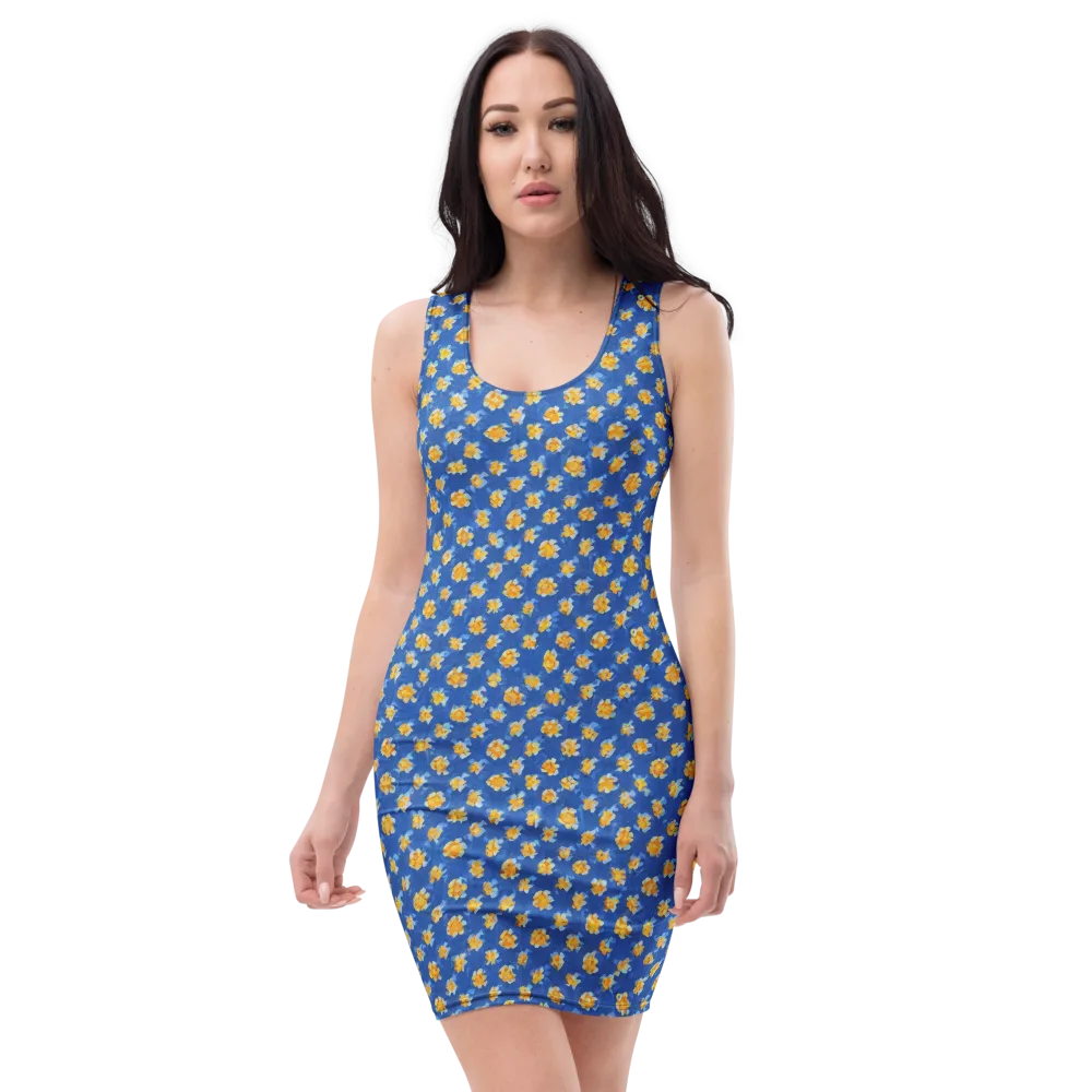 Cobalt Marigold on Bodycon Dress — Front