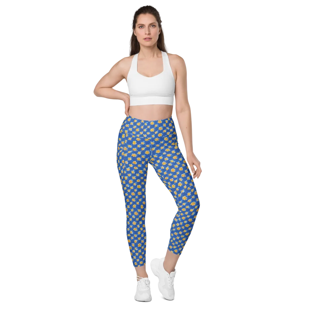 Cobalt Marigold on Leggings with Pockets — Front