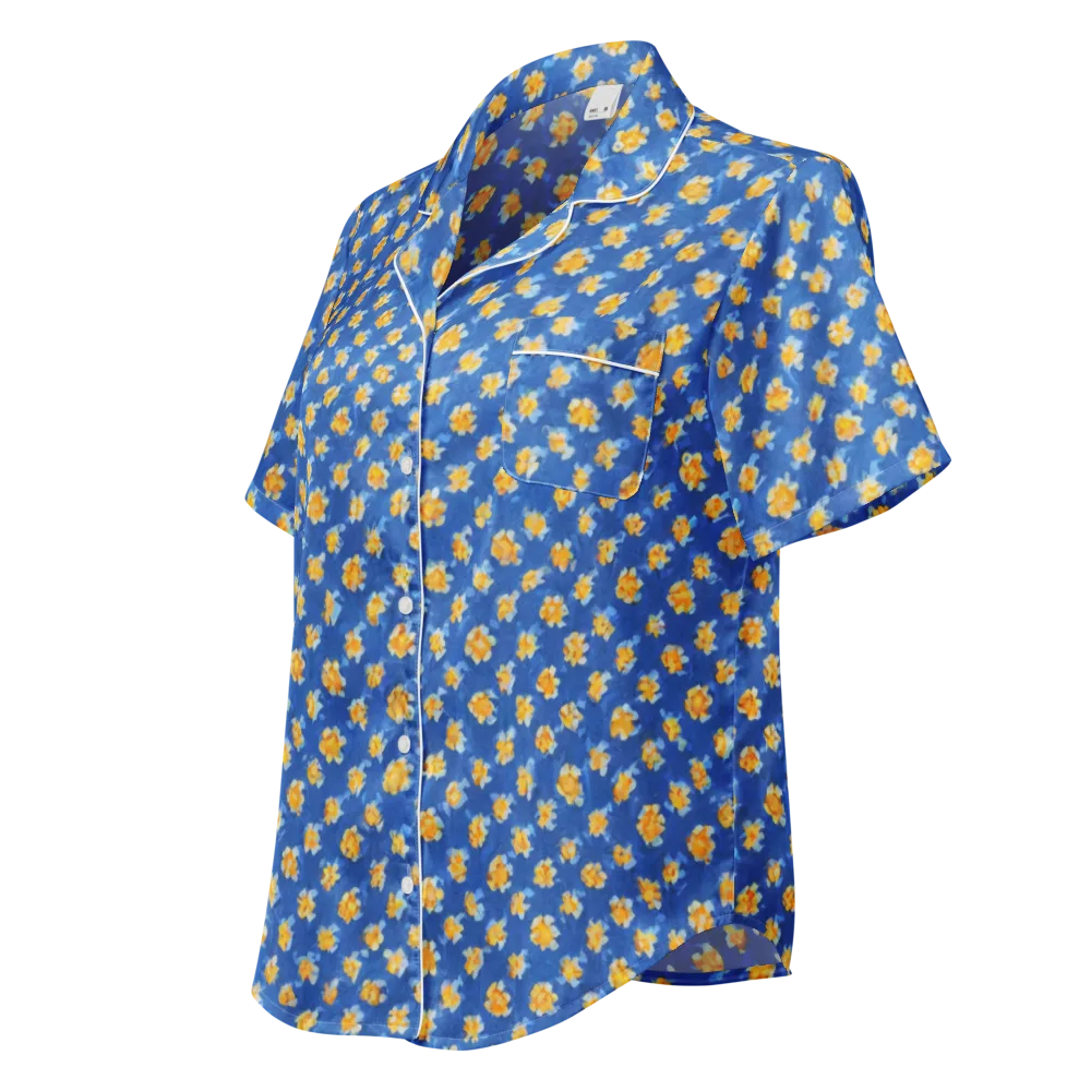 Cobalt Marigold on Women's Short Sleeve Pajama Top — Left Front