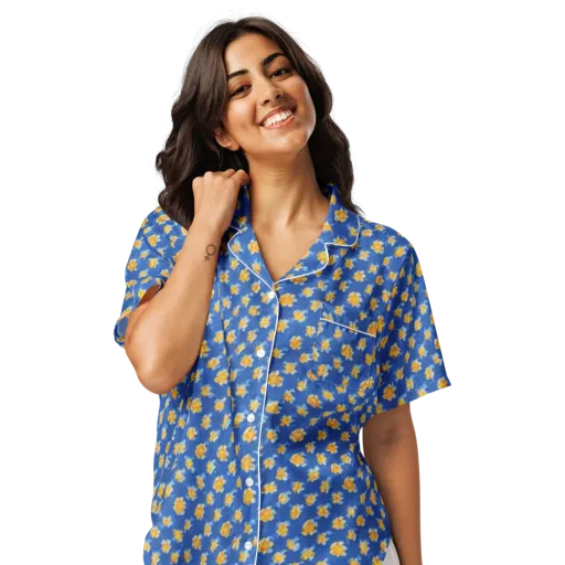 Cobalt Marigold on a Women's Short Sleeve Pajama Top