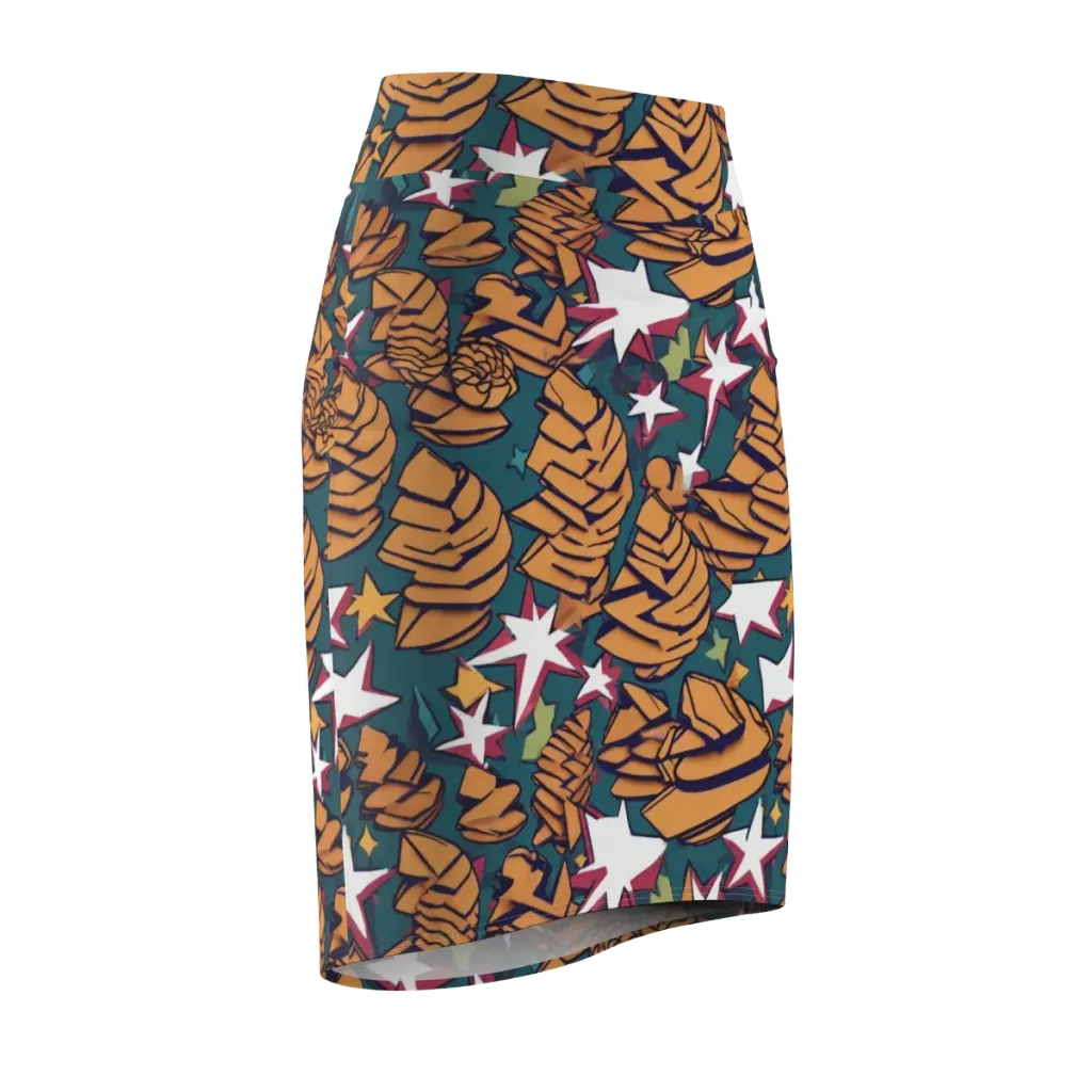 Starlit Shells on Pencil Skirt — Front Side