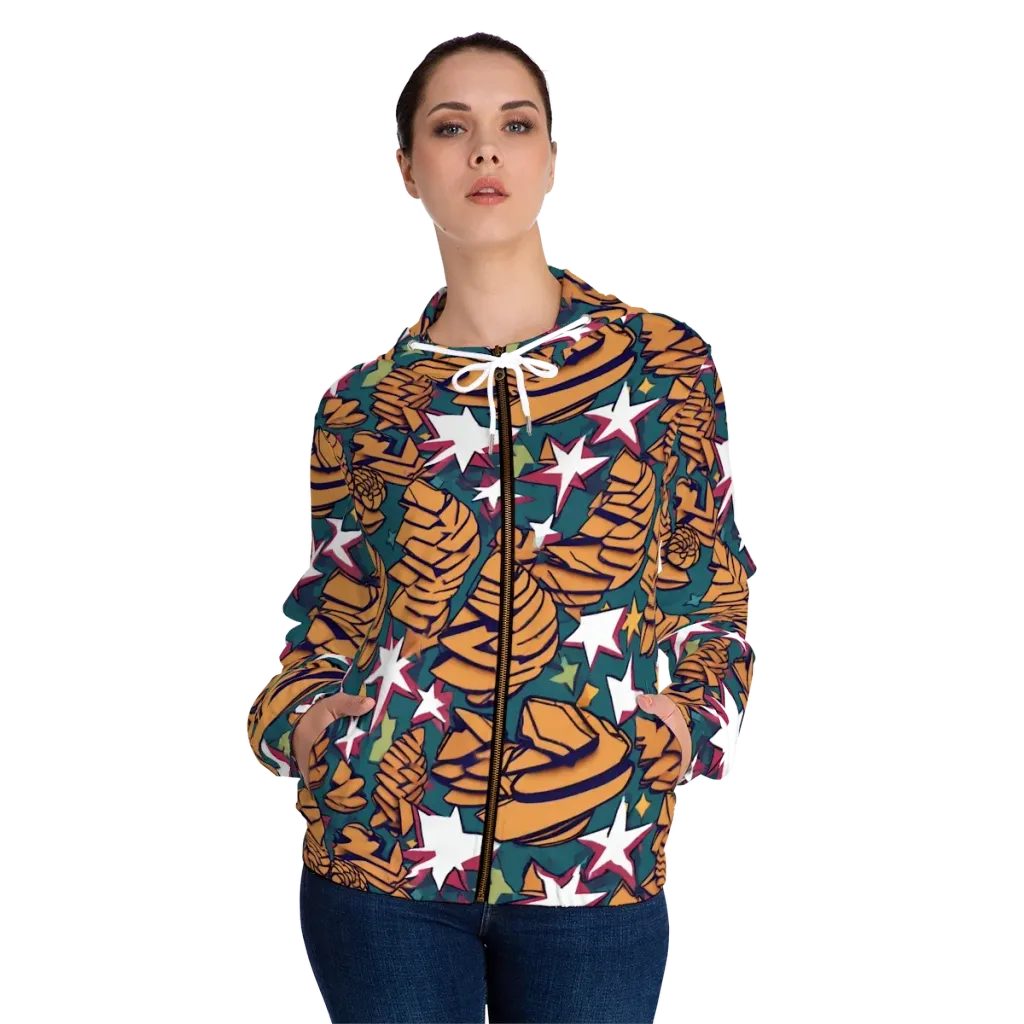 Starlit Shells on Women's Full-Zip Hoodie — Front On Person