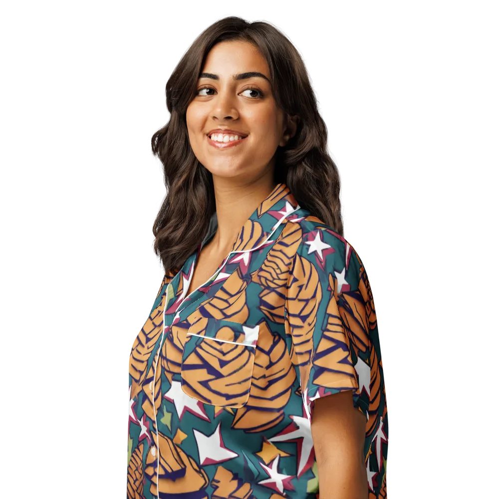 Starlit Shells on Women's Short Sleeve Pajama Top — Left Front
