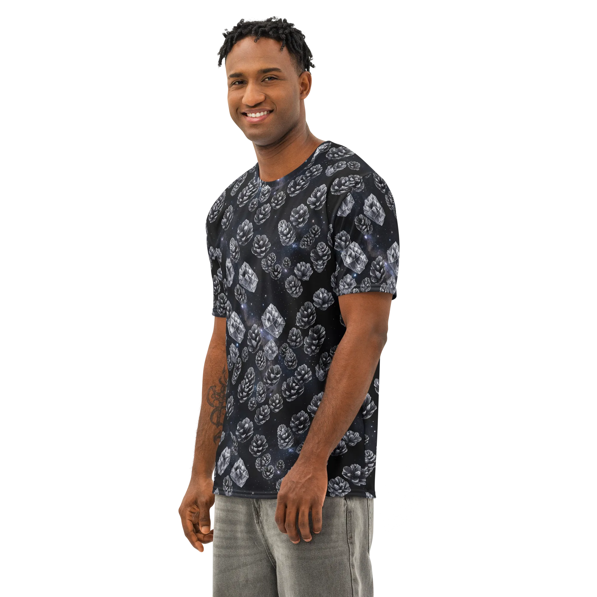 Cosmic Cone Constellation on Men's Cotton Crew Neck T-Shirt — Left Front