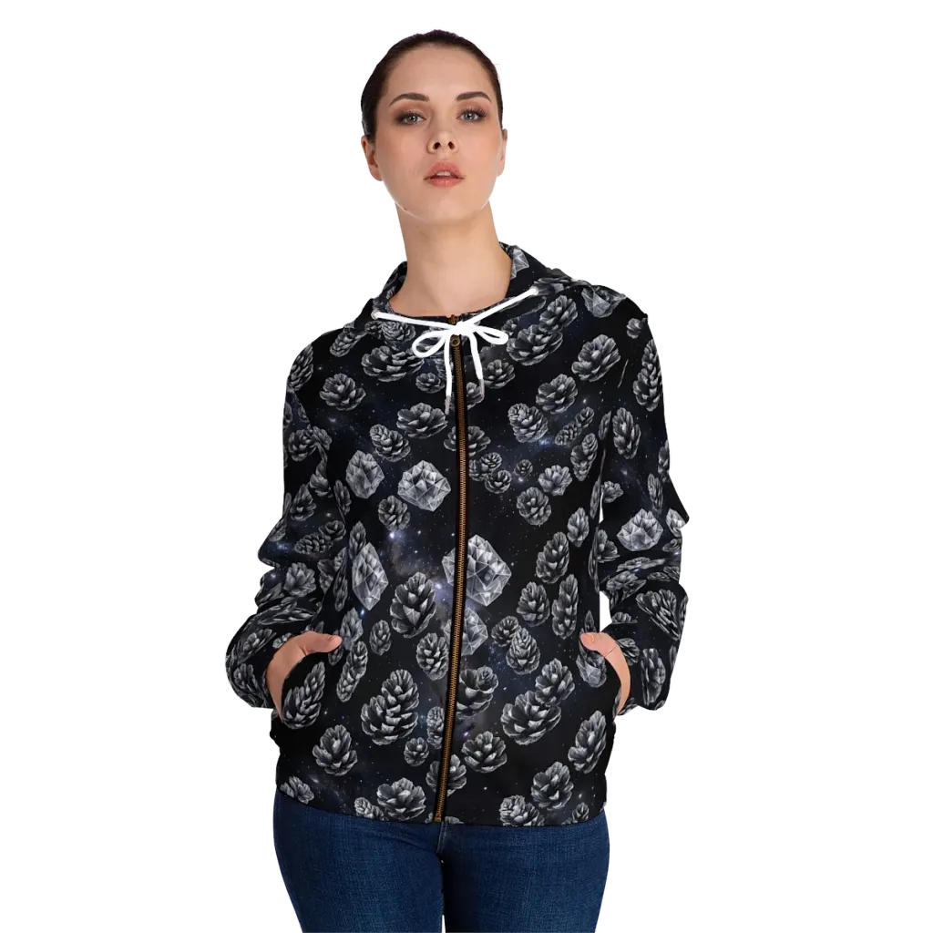 Cosmic Cone Constellation on Women's Full-Zip Hoodie — Front On Person