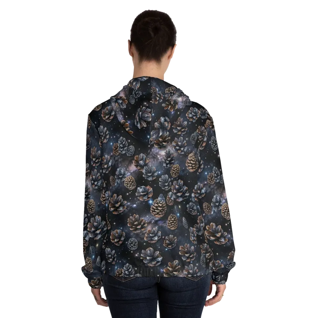 Cosmic Conifer on Women's Full-Zip Hoodie — Back On Person