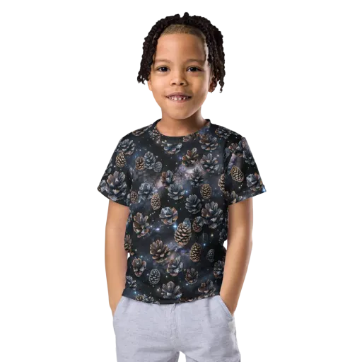 Cosmic Conifer on a Kids Crew Neck T-Shirt