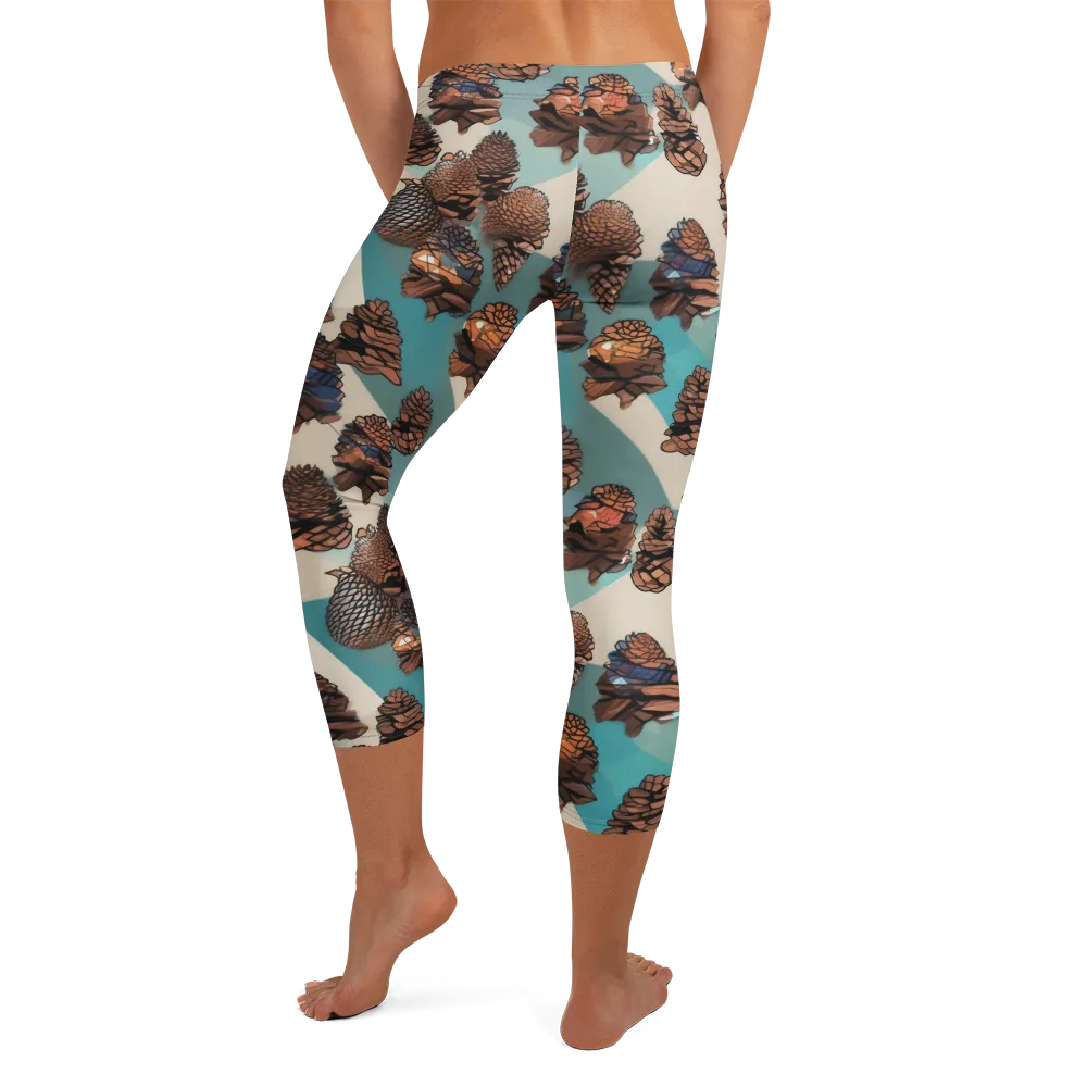 Turquoise Pinecone on Capri Leggings — Back