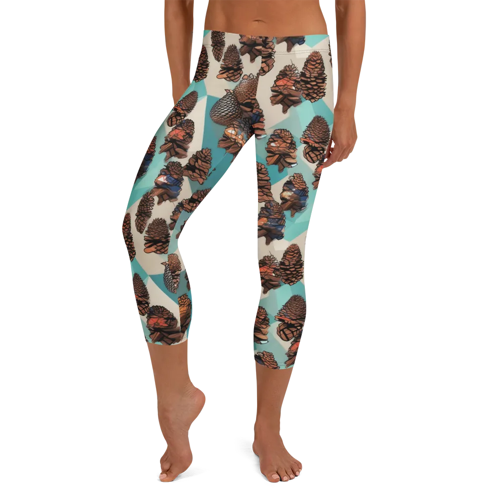 Turquoise Pinecone on Capri Leggings — Front