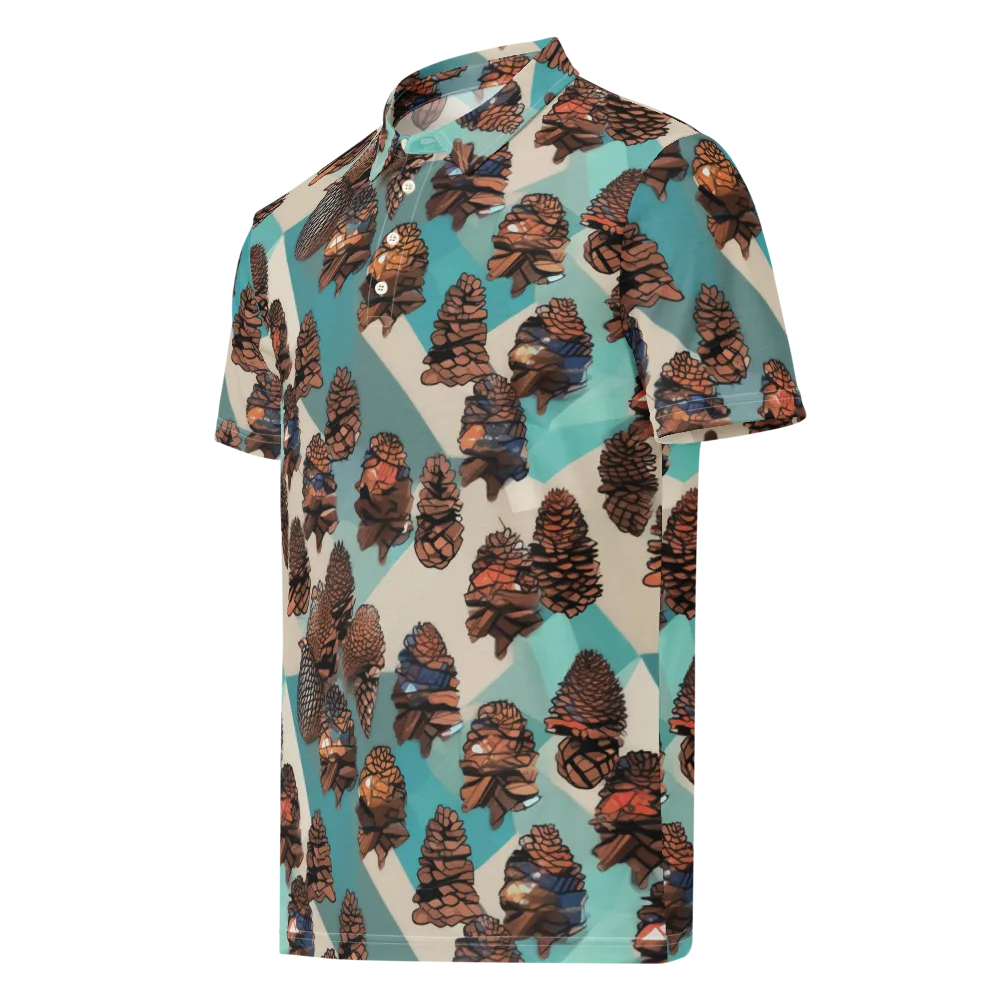 Turquoise Pinecone on Men's Slim Fit Polo Shirt — Left Front