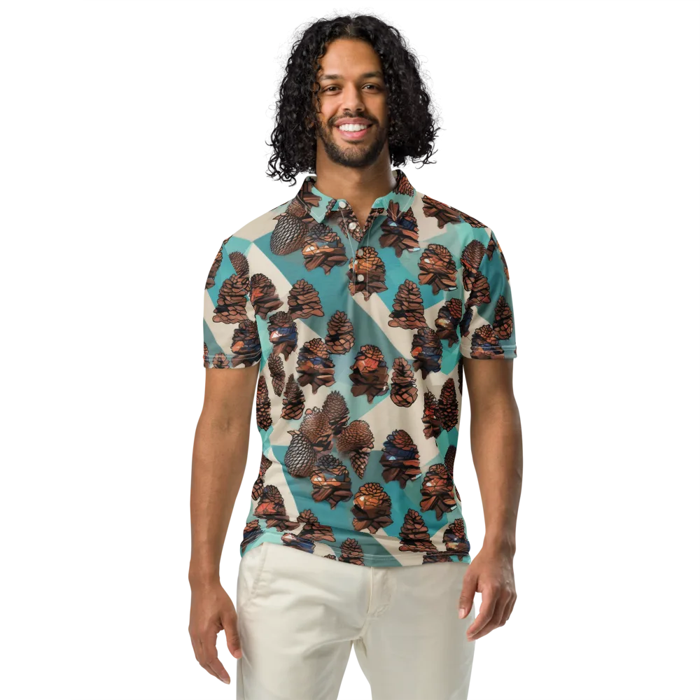 Turquoise Pinecone on Men's Slim Fit Polo Shirt — Front