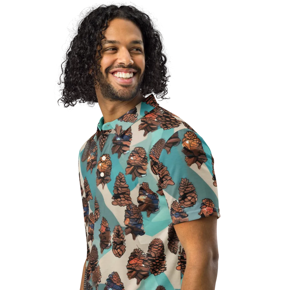 Turquoise Pinecone on Men's Slim Fit Polo Shirt — Left Front