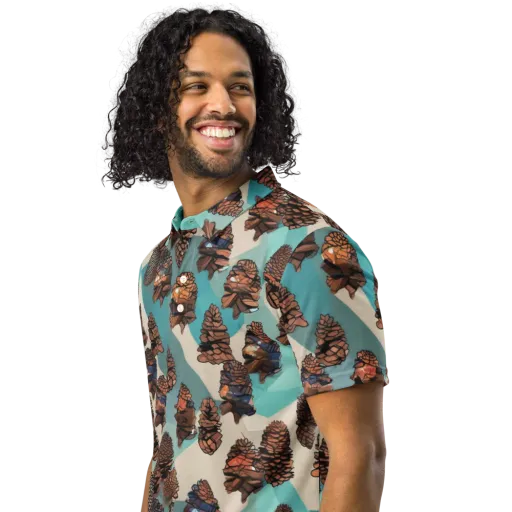 Turquoise Pinecone on a Men's Slim Fit Polo Shirt