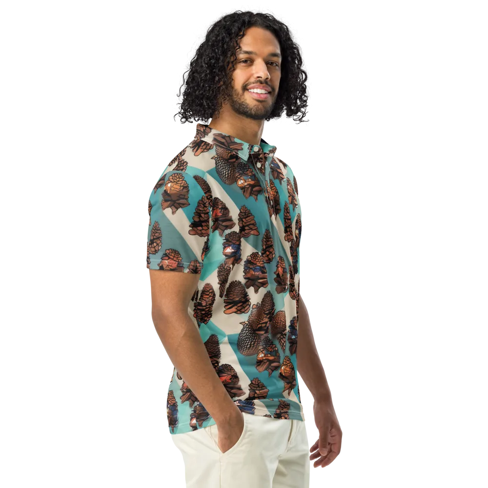 Turquoise Pinecone on Men's Slim Fit Polo Shirt — Right Front