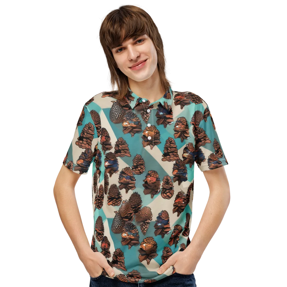 Turquoise Pinecone on Men's Slim Fit Polo Shirt — Front