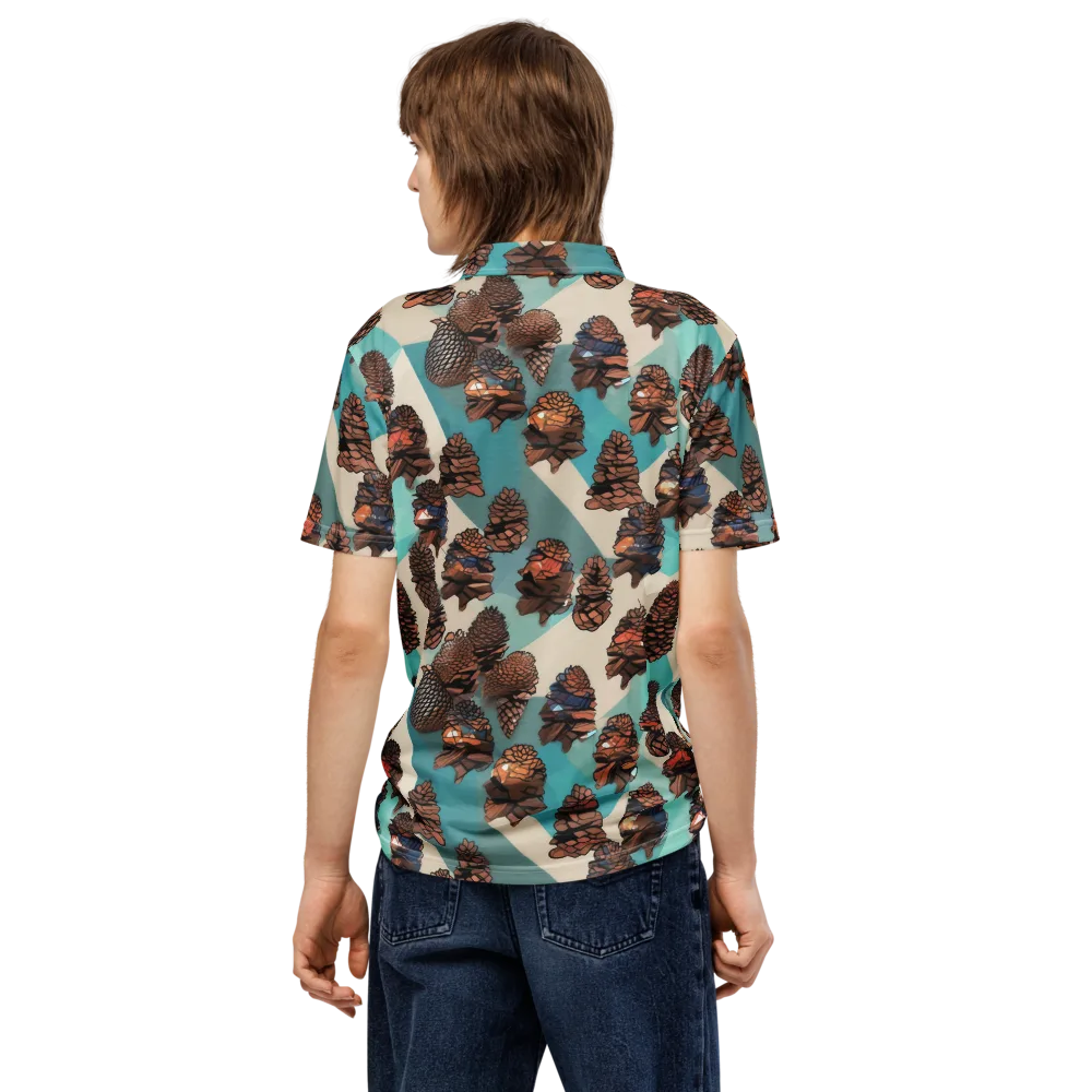 Turquoise Pinecone on Men's Slim Fit Polo Shirt — Back