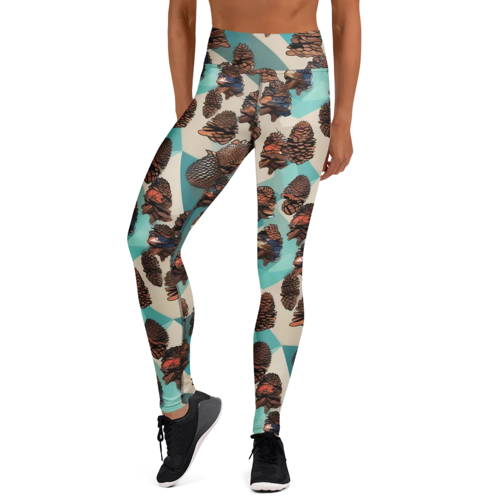 Turquoise Pinecone on Yoga Leggings — Front