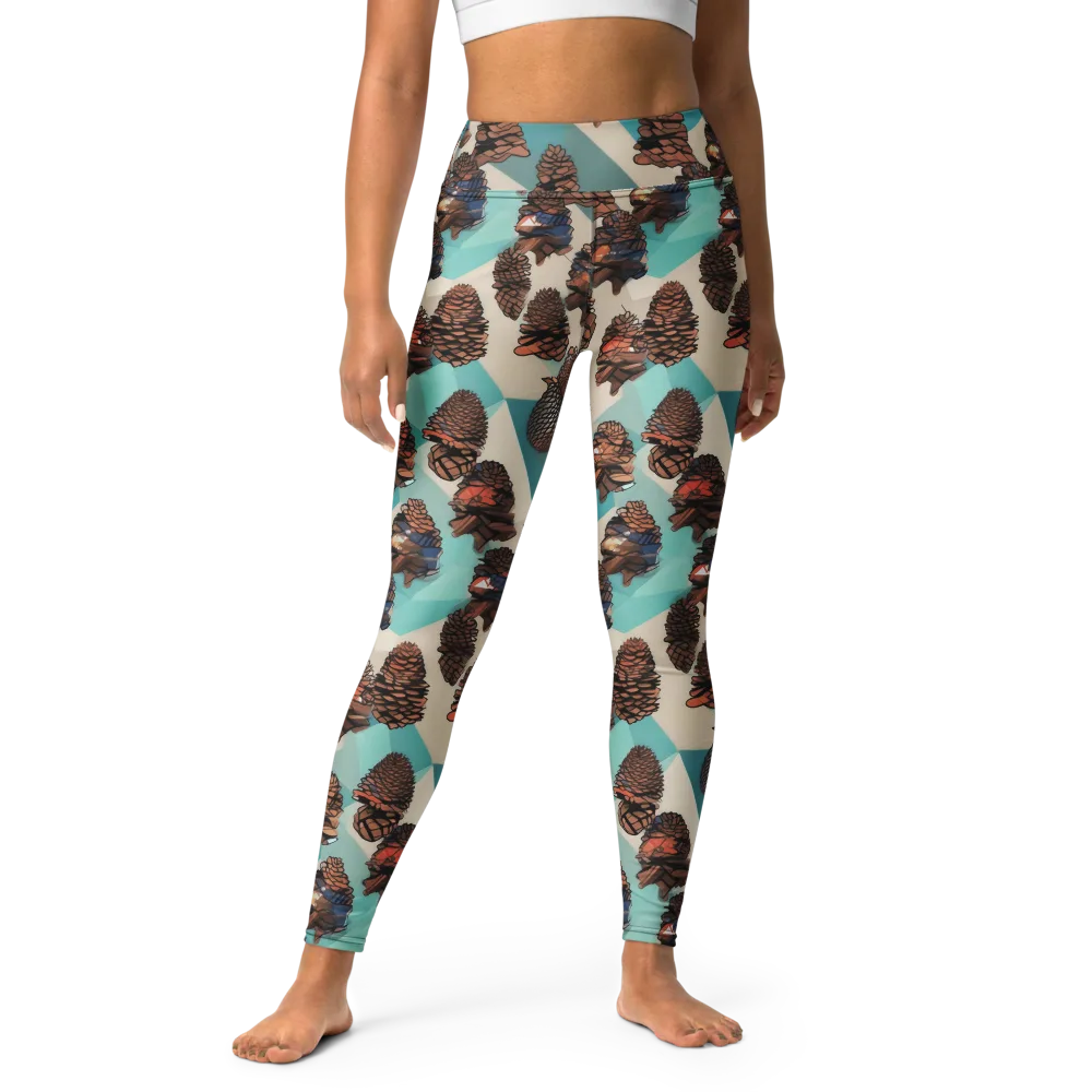 Turquoise Pinecone on Yoga Leggings — Front