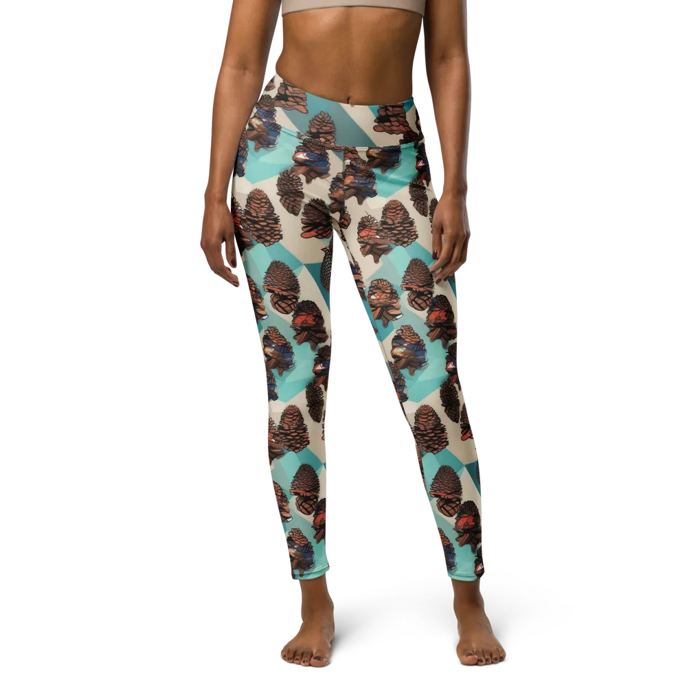 Turquoise Pinecone on Yoga Leggings — Front