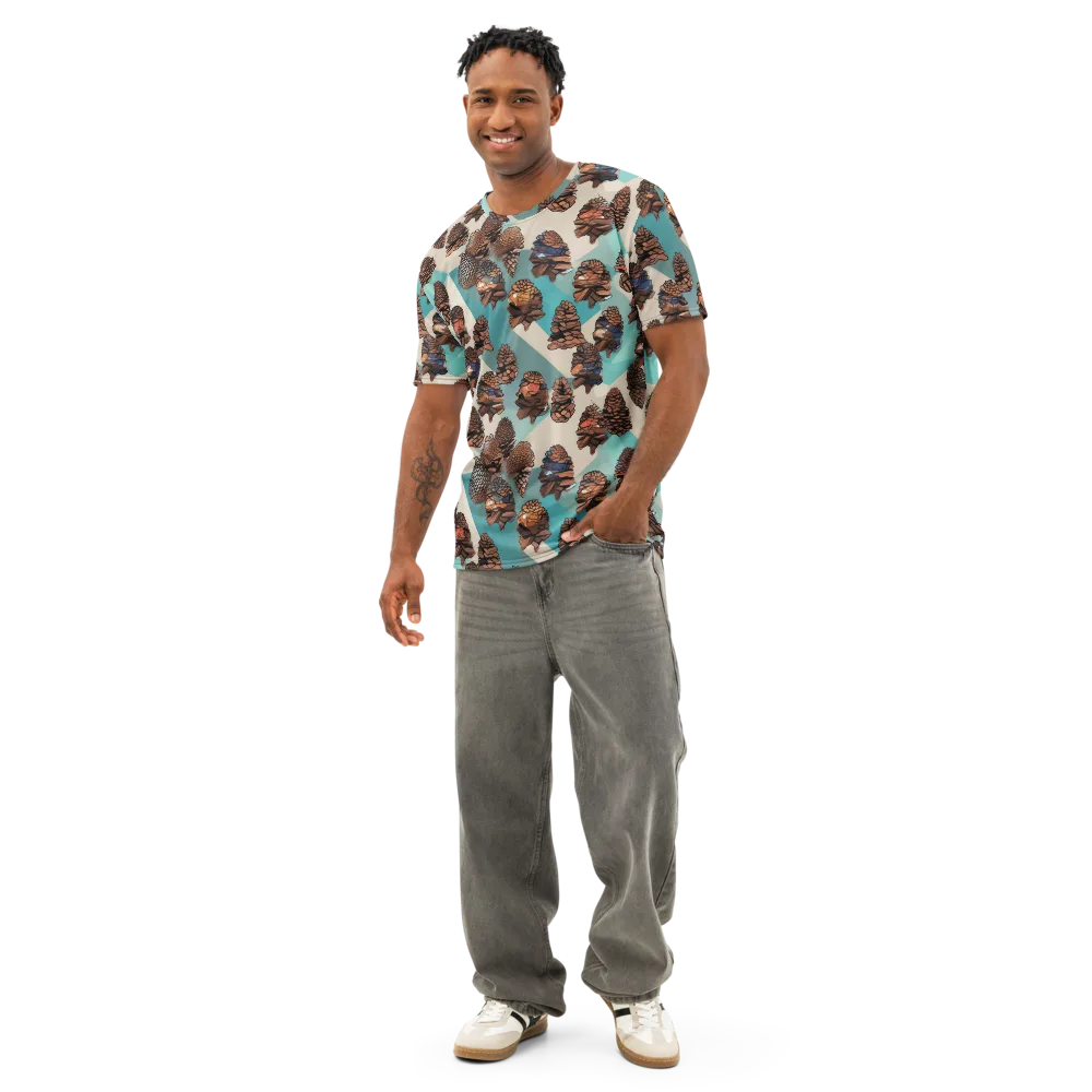 Turquoise Pinecone on Men's Cotton Crew Neck T-Shirt — Front