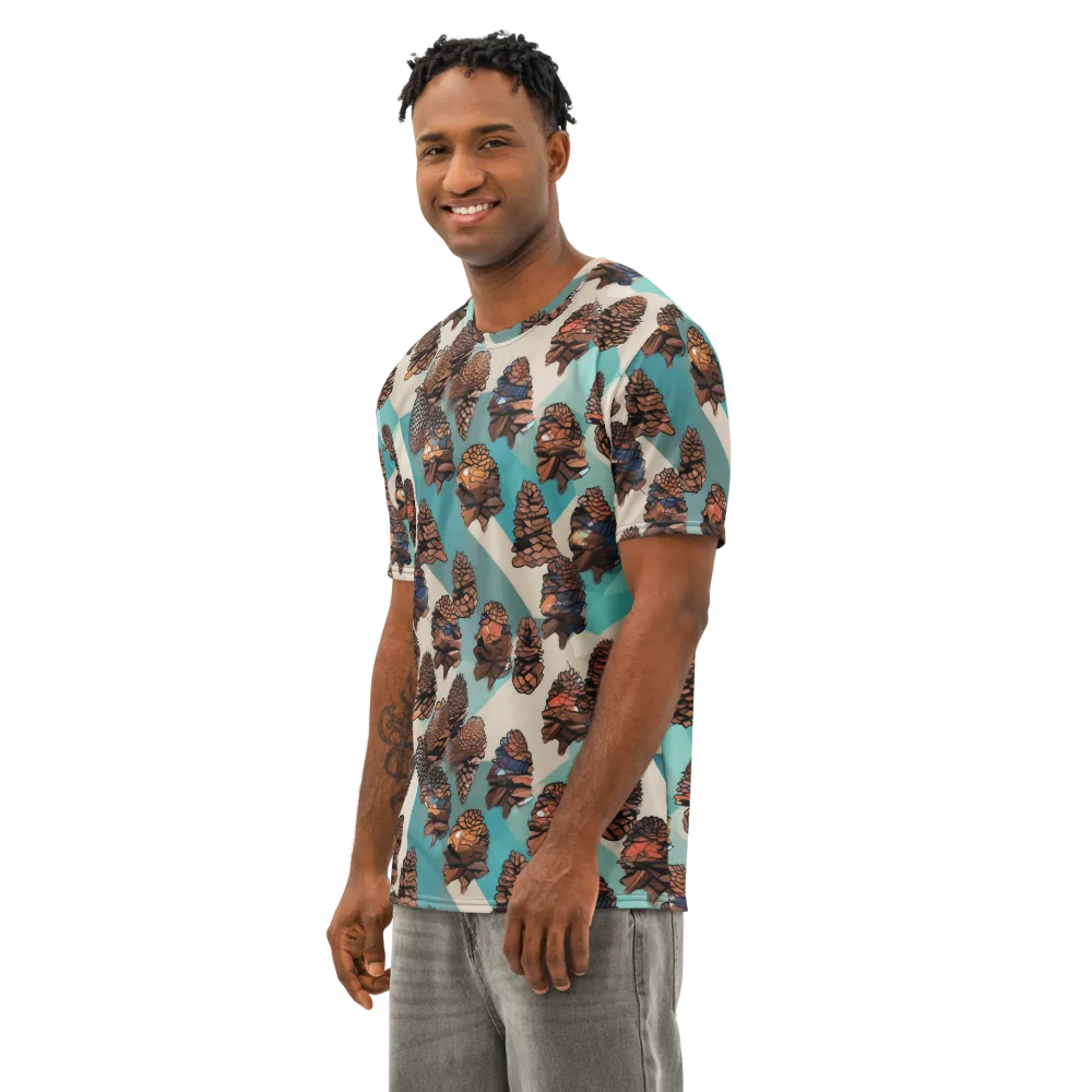 Turquoise Pinecone on Men's Cotton Crew Neck T-Shirt — Left Front