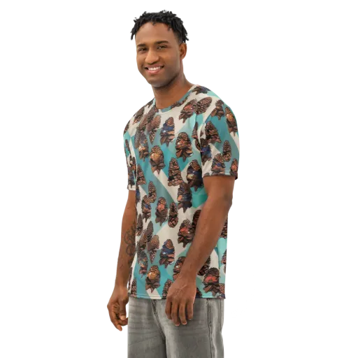 Turquoise Pinecone on a Men's Cotton Crew Neck T-Shirt