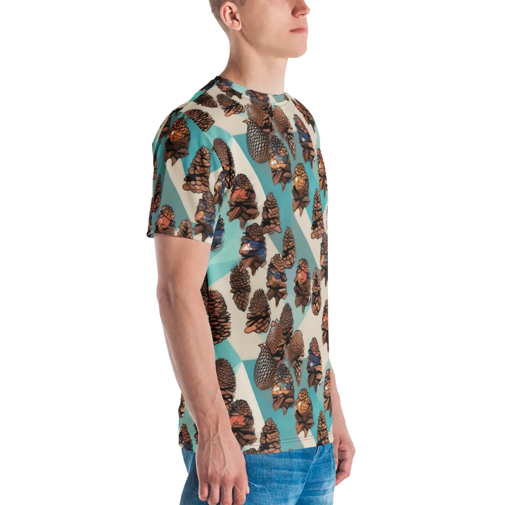 Turquoise Pinecone on Men's Crew Neck T-Shirt — Right