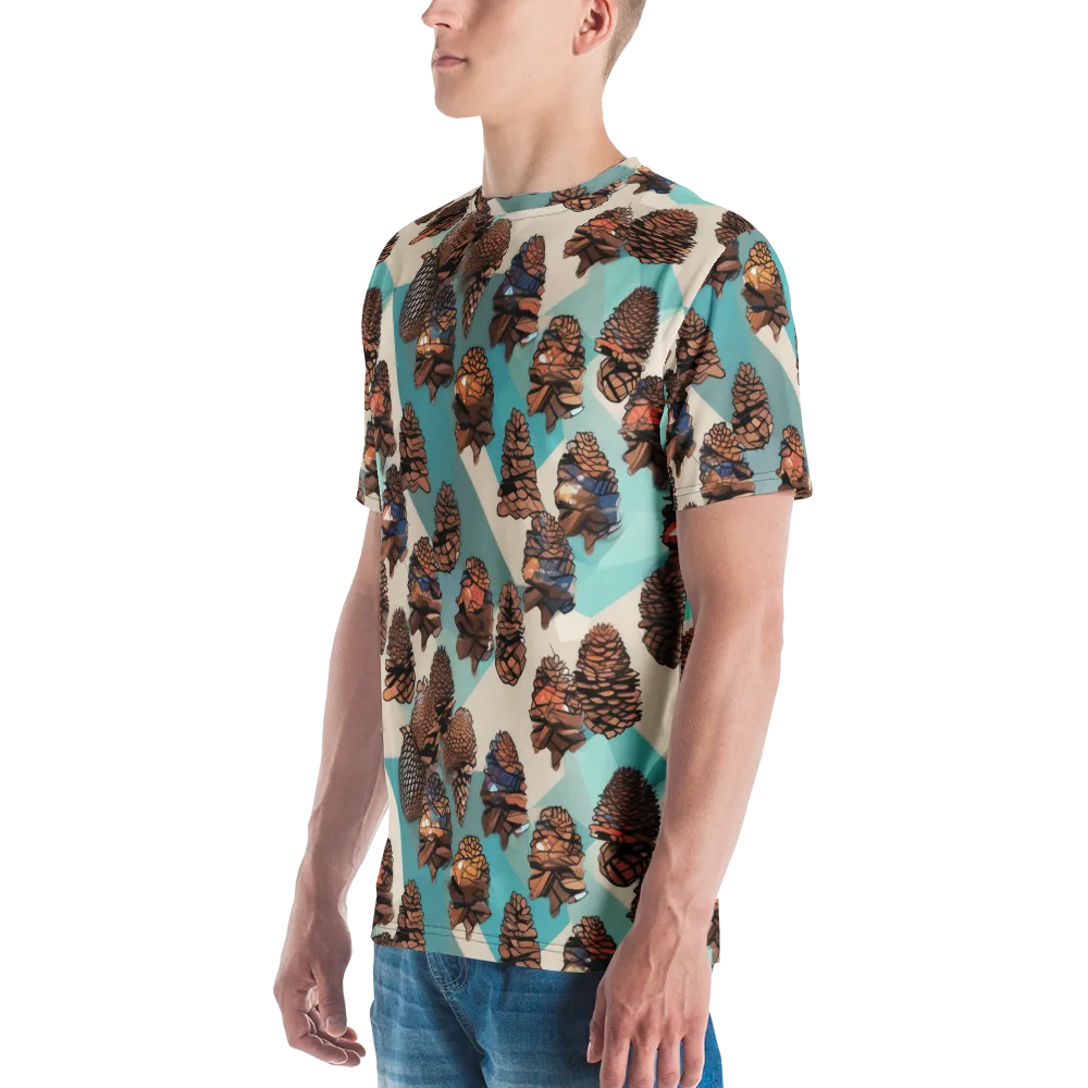 Turquoise Pinecone on Men's Crew Neck T-Shirt — Left