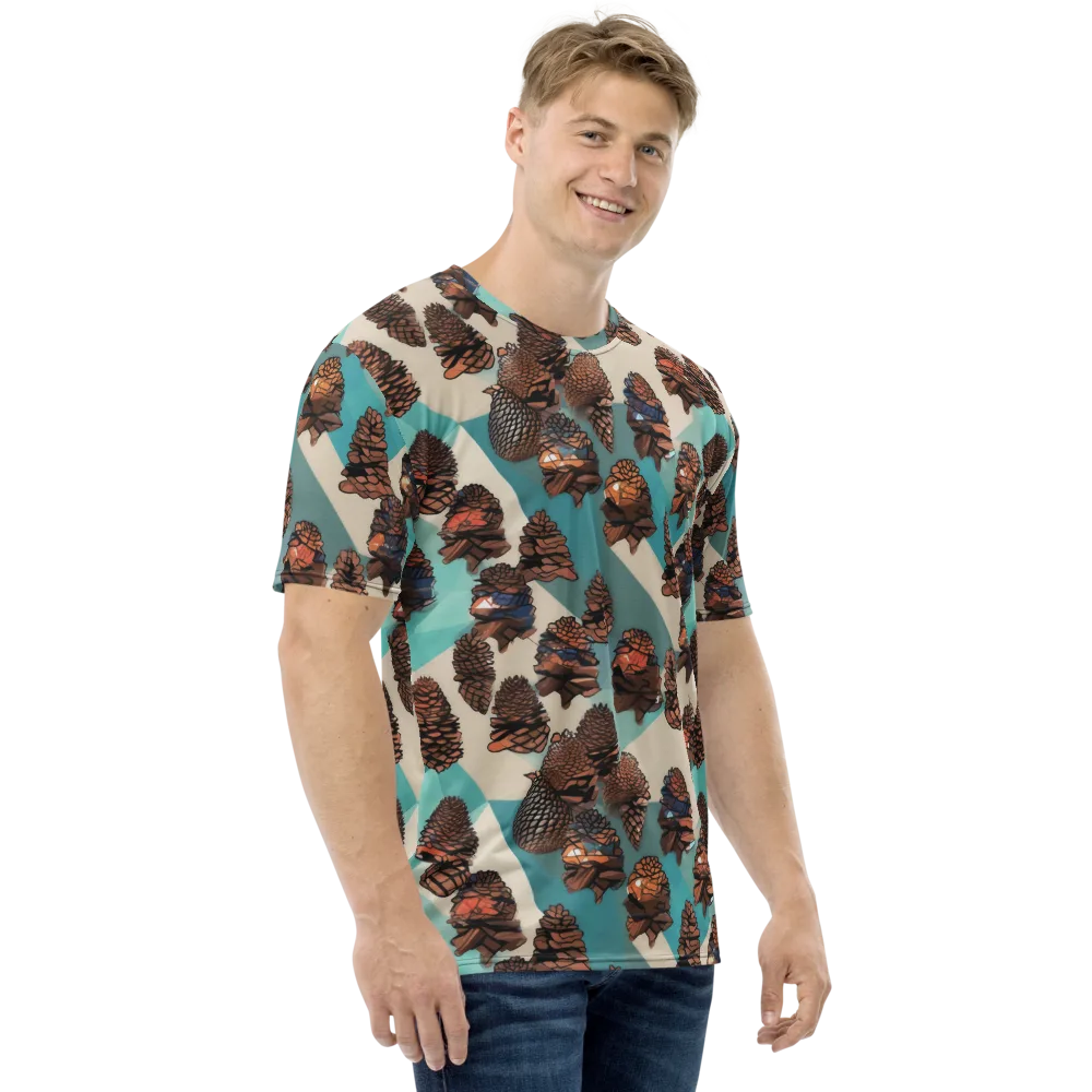 Turquoise Pinecone on Men's Crew Neck T-Shirt — Right