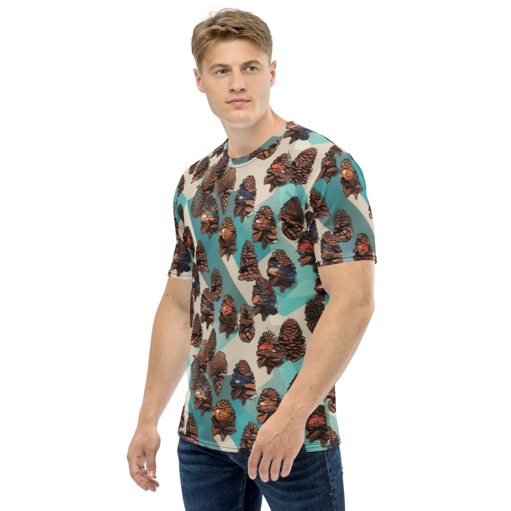 Turquoise Pinecone on Men's Crew Neck T-Shirt — Left