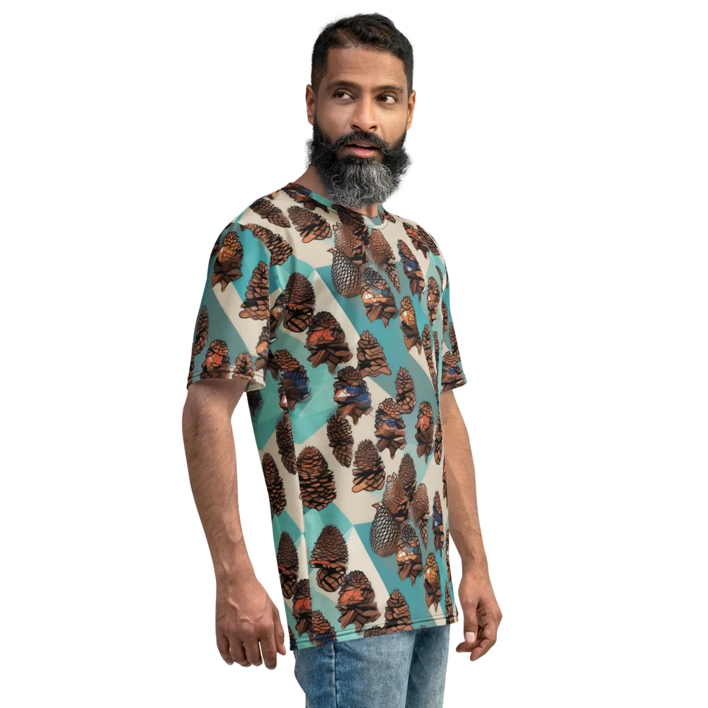 Turquoise Pinecone on Men's Crew Neck T-Shirt — Right