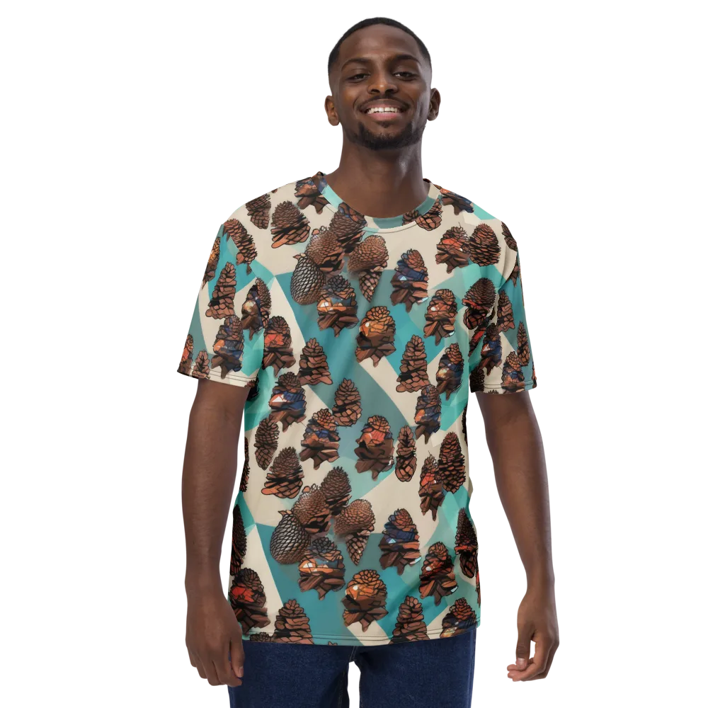Turquoise Pinecone on Men's Crew Neck T-Shirt — Front