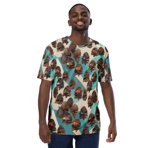 Turquoise Pinecone on a Men's Crew Neck T-Shirt