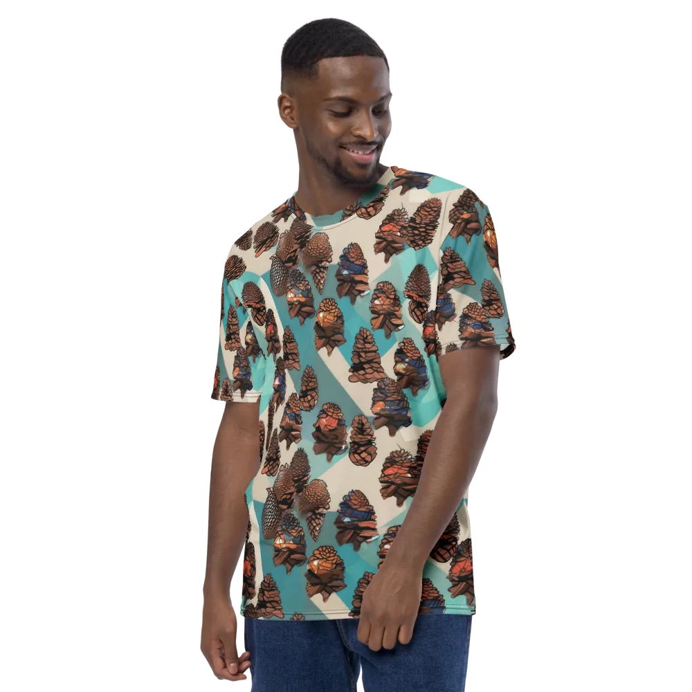 Turquoise Pinecone on Men's Crew Neck T-Shirt — Left