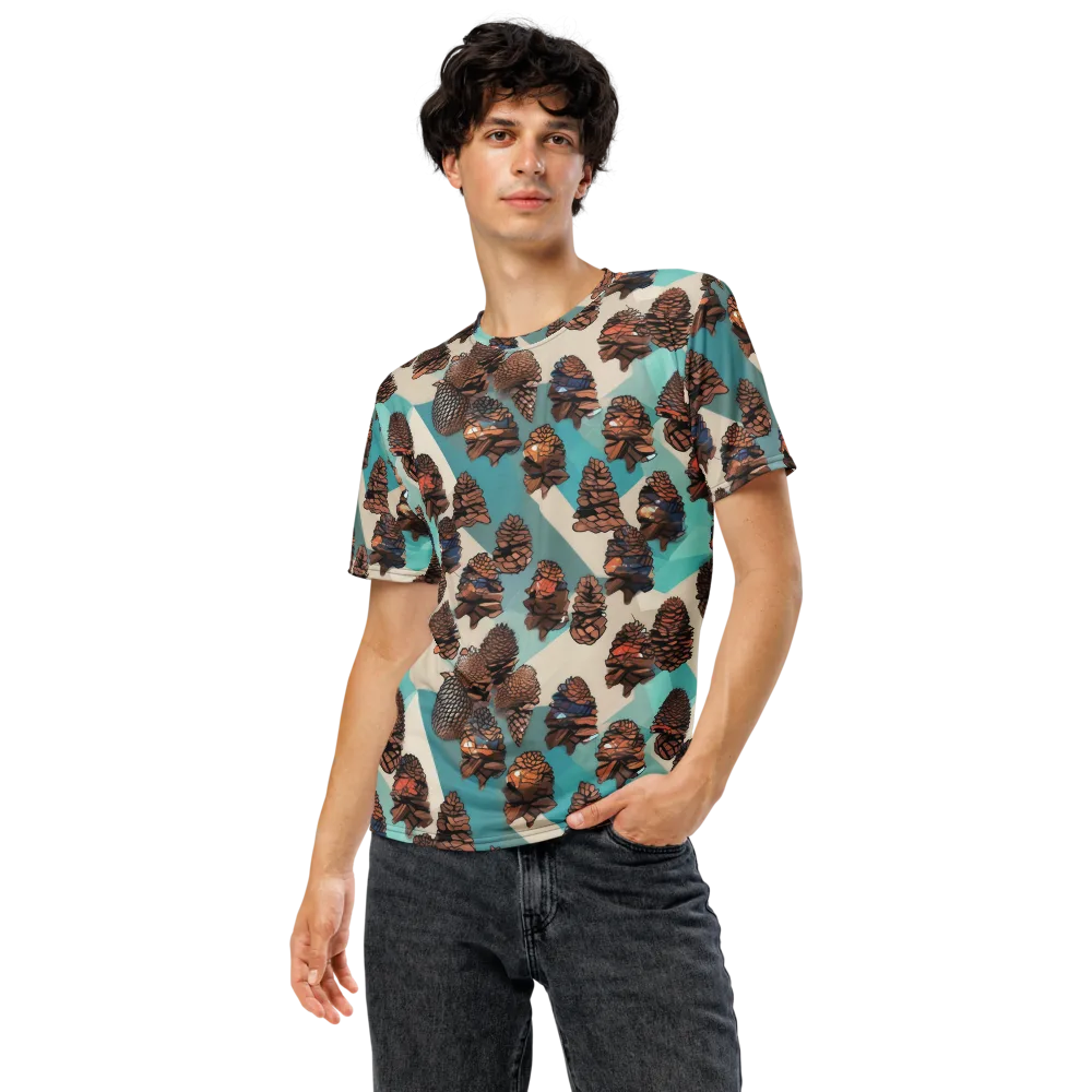 Turquoise Pinecone on Men's Crew Neck T-Shirt — Front