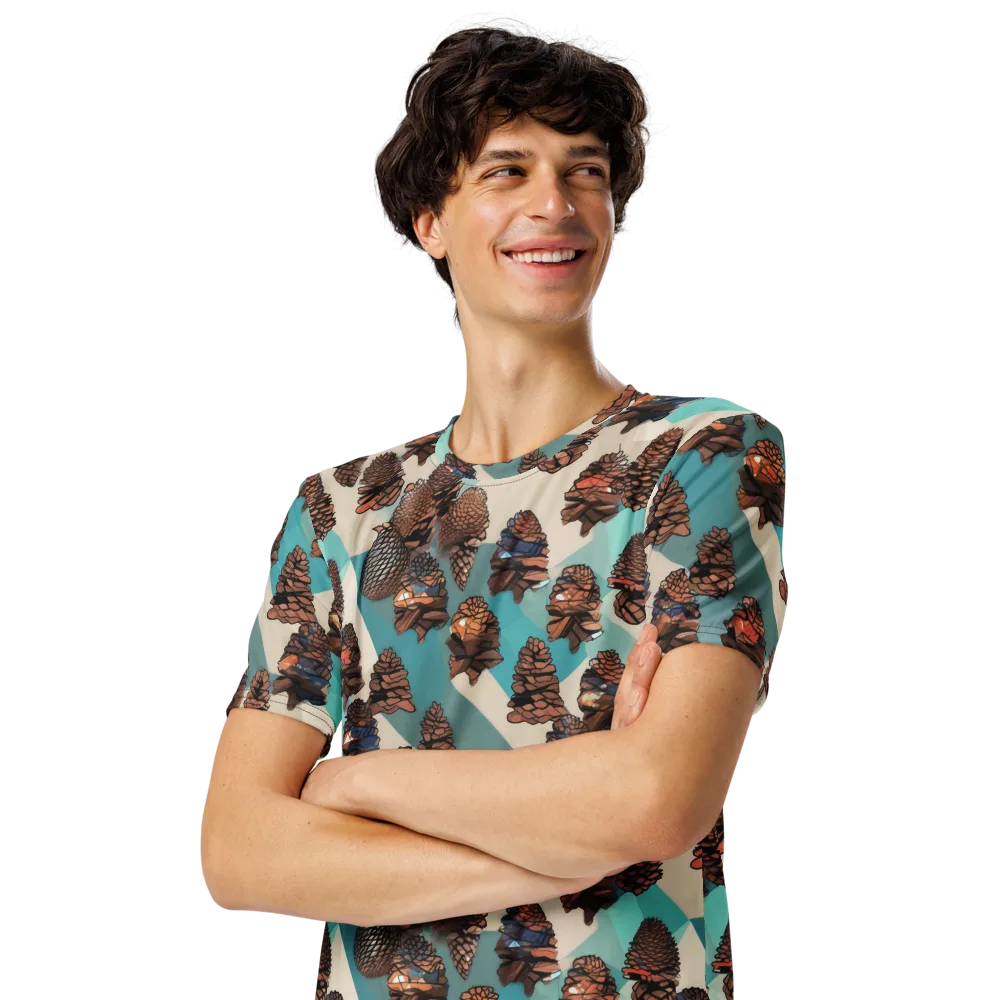 Turquoise Pinecone on Men's Crew Neck T-Shirt — Left Front