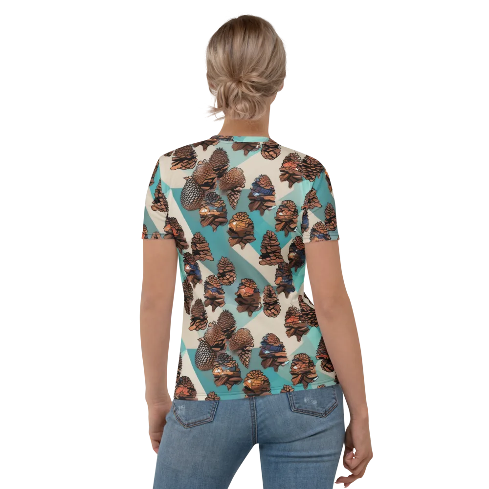 Turquoise Pinecone on Women's Crew Neck T-Shirt — Back