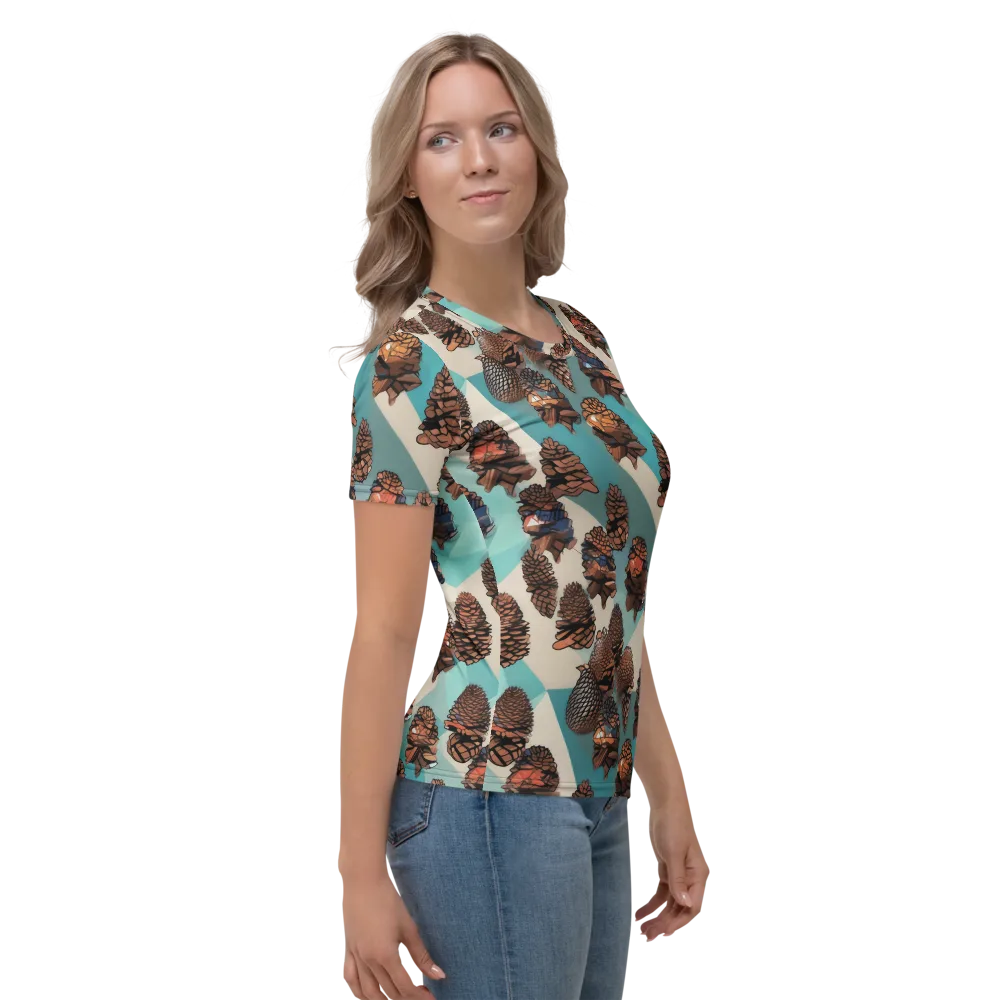 Turquoise Pinecone on Women's Crew Neck T-Shirt — Right